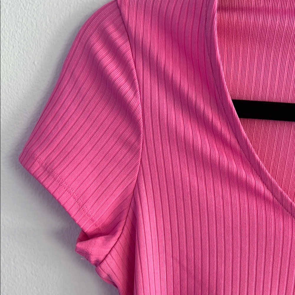 Pink Ribbed Button-Front Women's Top - Picture 3 of 8